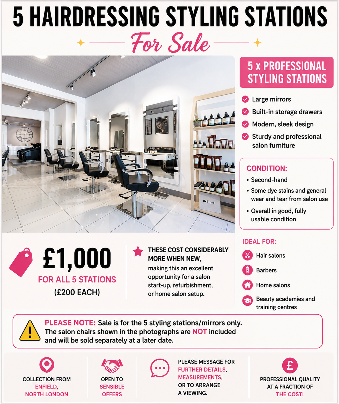White Salon Stations with draws x 5